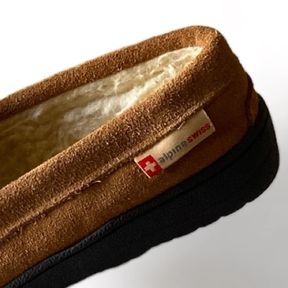 Alpine Swiss Genuine Suede Shearling Lined Moccasins Size 7 Cabincore NW…